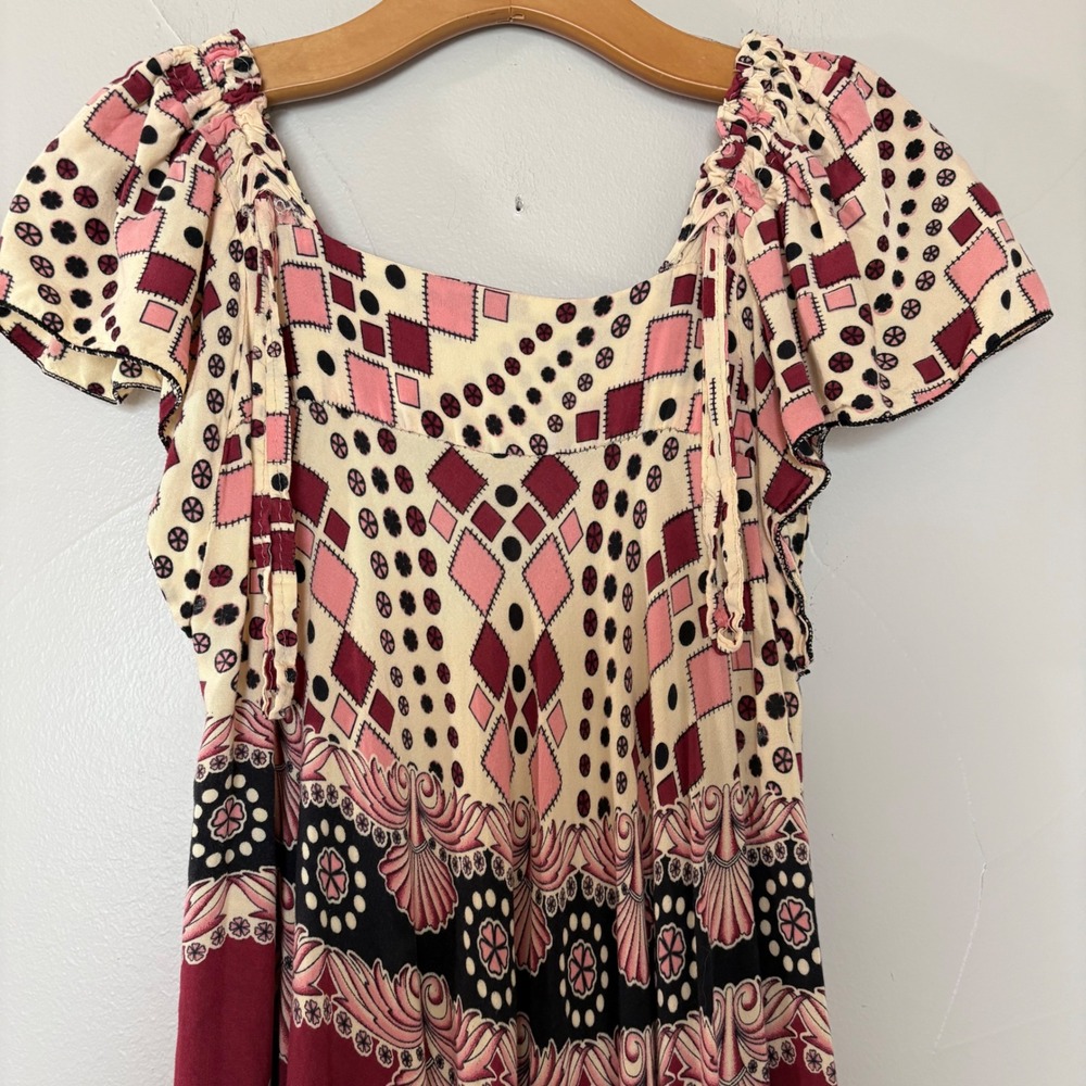 Printed Maxi Dress in Burgundy and Cream - Picture 2 of 12